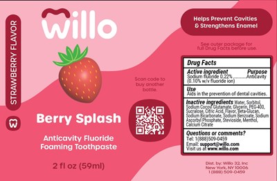 Willo Berry Splash Dye Free Label (Willo 2oz Berry Splash Dyefree Fluoride Dentalbrite 006)